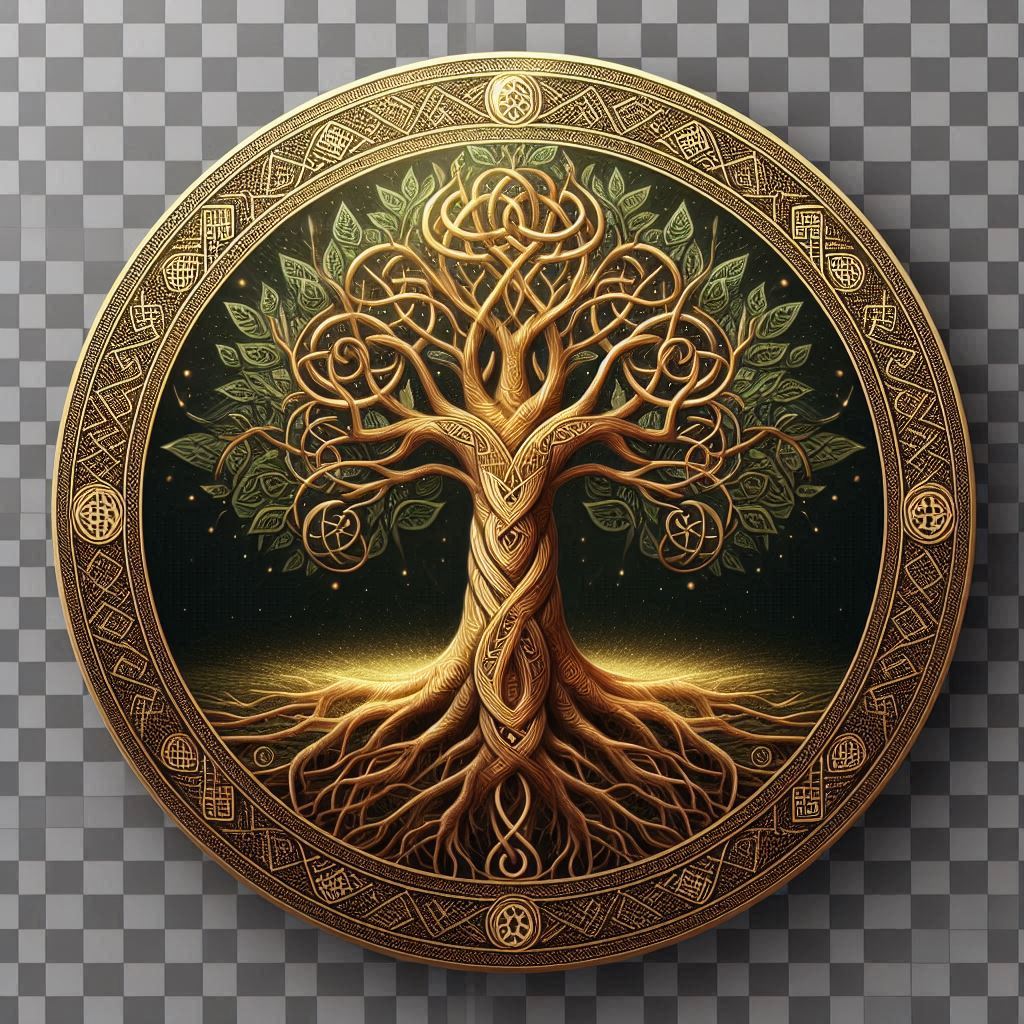 Mujer en interacción con un árbol, luz etérica